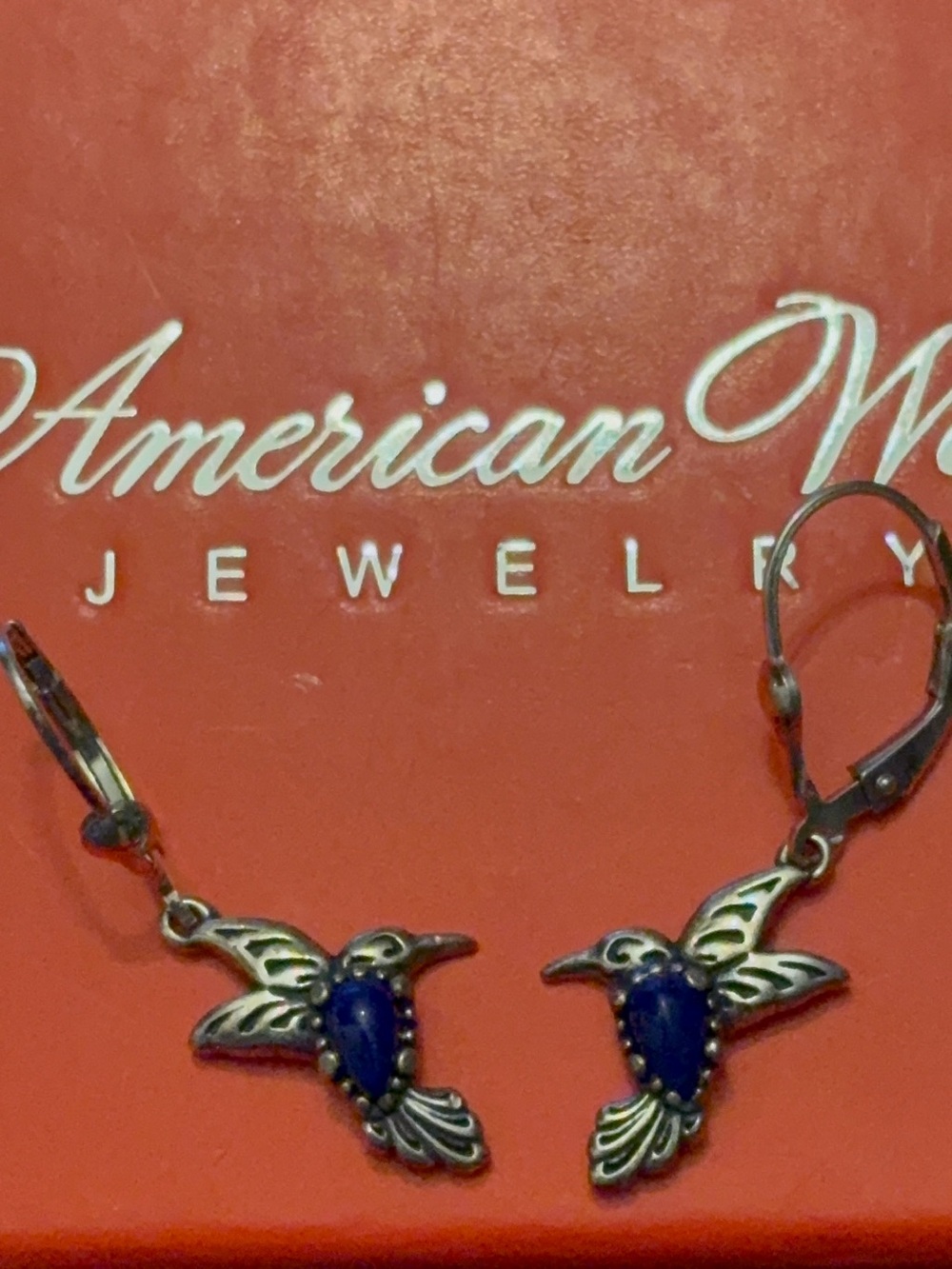 American West lapis Sterling silver Hummingbird Leverback Earrings